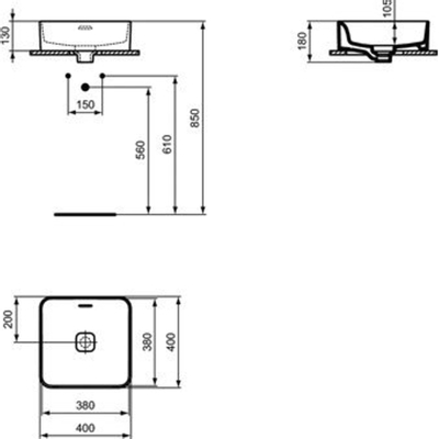 Ideal standard Strada ii lavabo à poser carré sans trou pour robinet avec trop-plein 40x40cm blanc