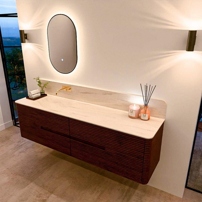 Mondiaz CIRO-DLUX Badkamermeubelset - 180x45x50cm - Solid surface wastafel Meli - 1 wasbak Links - zonder kraangaten - 4 lades - Ruby
