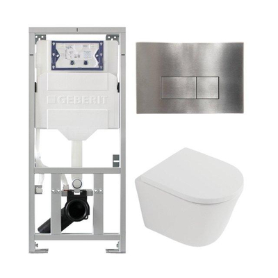 QeramiQ Dely Ensemble WC - 36.3x51.7cm - sortie profonde - sans bride - réservoir encastré Geberit UP320 - abattant WC softclose 35 mm - plaque de déclenchement acier - boutons rectangulaires - blanc mat