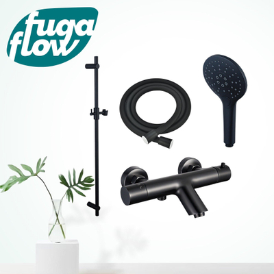 FugaFlow Eccelente Sobrado Badkamer badkraan met glijstangset met ronde handdouche gladde doucheslang zwart mat - Black Friday -