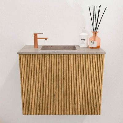 Mondiaz JOYA-DLUX 50cm toiletmeubel - kleur Oak - Wastafel FAYE positie Links 1 kraangat kleur Saba.