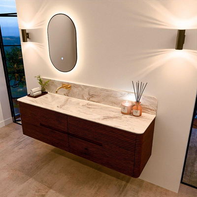 Mondiaz CIRO-DLUX Badkamermeubelset - 170x45x50cm - Solid surface wastafel Frappe - 1 wasbak Links - zonder kraangaten - 4 lades - Ruby