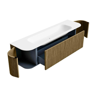 Mondiaz KURVE Badkamermeubelset - 170x46x40cm - 1 lade - 2 deuren - wastafel solid surface - midden - 1 kraangat - Dusk