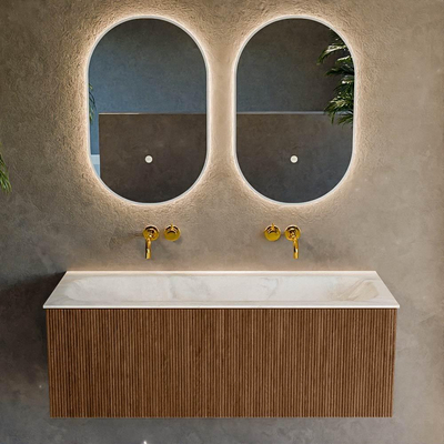 MONDIAZ KURVE-DLUX 120cm Meuble salle de bain - couleur Walnut - 1 tiroir - vasque BIG LARGE centre - sans trou de robinet - couleur Ostra