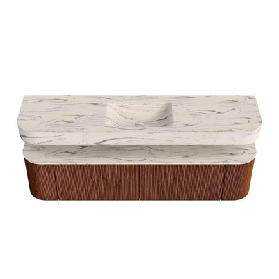 MONDIAZ THOR-DLUX Meuble de salle de bains - 180cm - arrondi gauche + droite - couleur Ruby - 2 tiroirs et 2 portes - Vasque suspendue CLOUD Milieu sans trou de robinet - couleur Nata