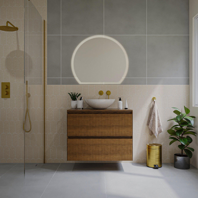 Saniclass Holz Atelier Meuble de salle de bain - 80x45x60cm - 2 tiroirs - plan de toilette - Walnut pure