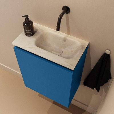 MONDIAZ TURE-DLUX 40cm toiletmeubel Jeans. EDEN wastafel Ostra positie rechts. Zonder kraangat.