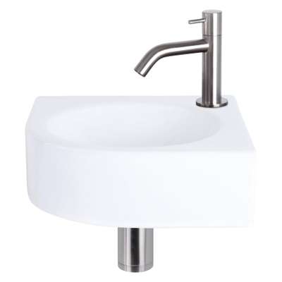Differnz Cleo hoekfonteinset – 30x30x10 cm – keramiek wit – gebogen mat chromen kraan