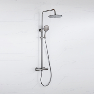 Fortifura Calvi Regendoucheset - thermostatisch - 30cm - hoofddouche - gladde slang - ronde handdouche - PVD - geborsteld gunmetal (antraciet)