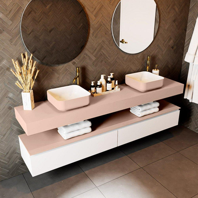 Mondiaz TOP 30 Vrijhangend Topblad - 200x30x12cm - geschikt voor waskom - Solid surface - Rosee