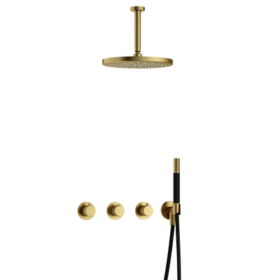 Hotbath Cobber X IBSX70 Regendoucheset inbouw - hoofddouche 30cm - plafondarm 15cm - handdouche staaf 1 stand - geborsteld messing - PVD
