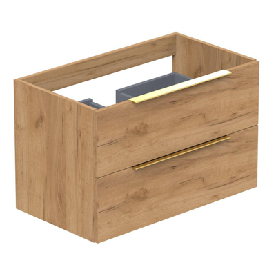 Thebalux Type onderbouwkast 80x45x50cm opbouwgreep messing 2 softclose lades standaard greep MDF/spaanderplaat sequoia SHOWROOMMODEL
