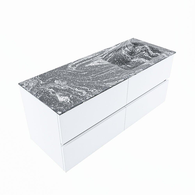 Mondiaz VICA-DLUX ensemble de meuble de salle de bain - 120cm - meuble sous lavabo talc - 4 tiroirs - lavabo encastré cloud droite - sans trous de robinet - miroir modèle spot - version XL 60cm haut - lave