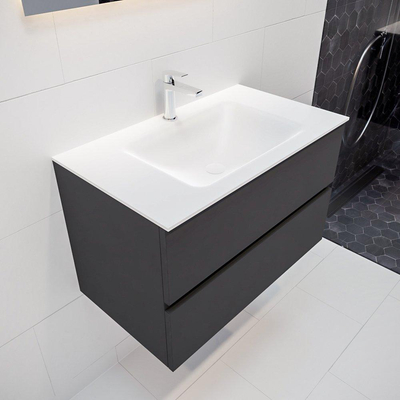 ENSEMBLE DE MEUBLE MONDIAZ VICA - 80cm - 2 tiroirs - lavabo Cloud central - 1 trou de robinet - solid surface gris foncé