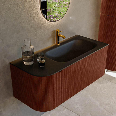 Mondiaz KURVE Badkamermeubelset - 105x46x40cm - 1 lade - 1 deur - wastafel solid surface - rechts - 1 kraangat - Ruby