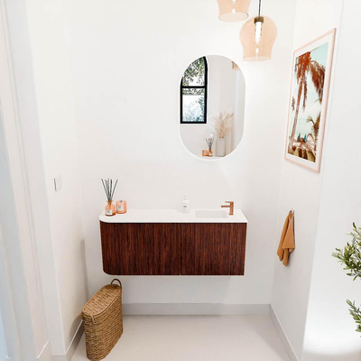 Mondiaz JOYA 101.6cm toiletmeubel - ronding links kleur Ruby - Wastafel FAYE positie Rechts 1 kraangat kleur Talc.