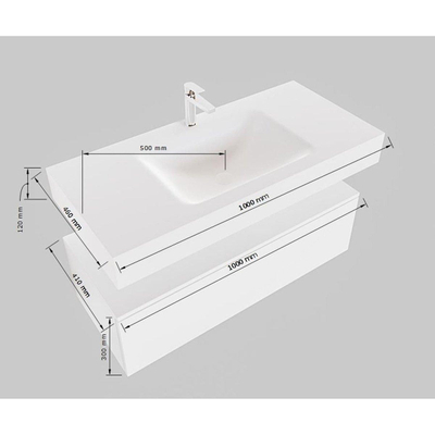 Mondiaz ALAN Meuble Talc avec 1 tiroir 100x30x41cm vasque Cloud suspendue centre 1 trou de robinet Solid Surface Urban