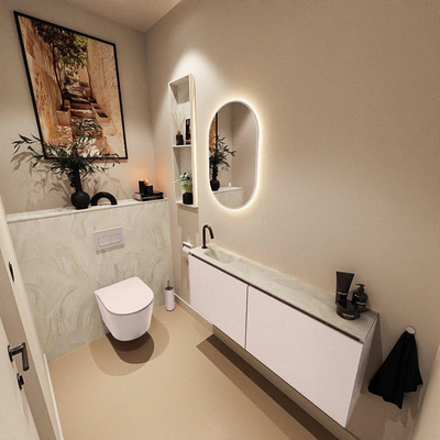 MONDIAZ TURE-DLUX meuble WC 120 cm Rosee. Lavabo EDEN Ostra position gauche. Avec 1 trou de robinet.