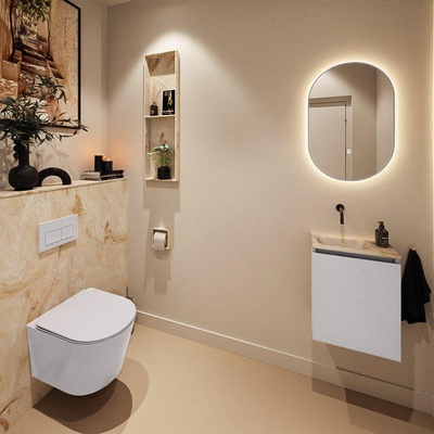 MONDIAZ TURE-DLUX Meuble de toilettes 40 cm Cale. EDEN lavabo Frappe position gauche. Sans trou de robinet.
