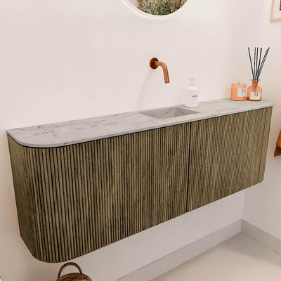 Mondiaz JOYA-DLUX 123.2cm toiletmeubel - ronding links en rechts kleur Dusk - Wastafel FAYE positie Midden Zonder kraangat kleur Glace.