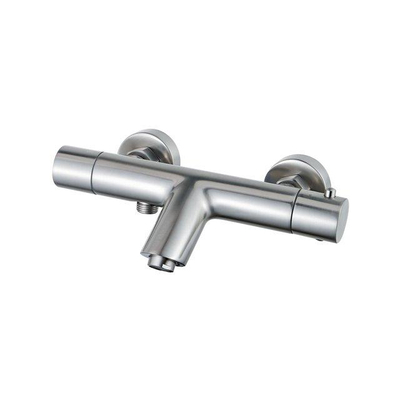 Fortifura Calvi Robinet de baignoire thermostatique avec douchette ronde, support et flexible lisse Inox brossé PVD