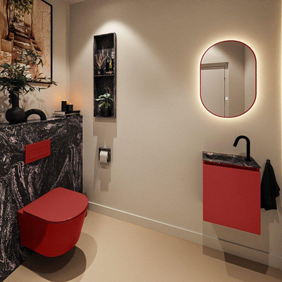 MONDIAZ TURE-DLUX Meuble toilette - 40cm - Fire - EDEN - vasque Lava - position gauche - 1 trou de robinet