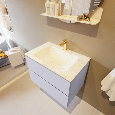 Mondiaz VICA-DLUX Ensemble de meuble de salle de bain - 70cm - meuble sous-vasque cale - 2 tiroirs - lavabo encastré cloud milieu - 1 trou de robinet - version haute 60cm - ostra