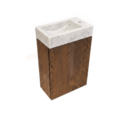 Saniclass Holz Pure Ensemble de meuble de toilette - 40x60.5cm - 1 porte - lave-mains pierre naturelle marbre - trou de robinet à droite - chêne charcoal