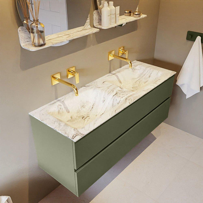 MONDIAZ VICA-DLUX Ensemble meuble de salle de bains - 130cm - meuble bas army - 2 tiroirs - lavabo encastré cloud double - sans trous de robinet - version haute 60cm - glace