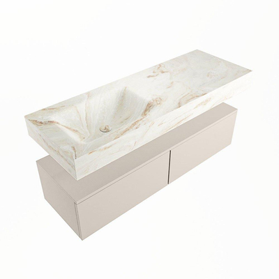 Mondiaz ALAN-DLUX Ensemble de meuble - 130cm - meuble Linen mat - 2 tiroirs - Lavabo Cloud Frappe suspendu - vasque Gauche - 1 trou de robinet