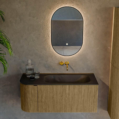 Mondiaz KURVE Ensemble de meuble de salle de bains - 105x46x40cm - 1 tiroir - 1 porte - lavabo solid surface - droit - sans trou de robinet - Dusk