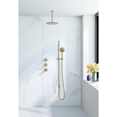 Fortifura Nebbio opbouw regendoucheset – 20 cm plafondbuis – 1-stands ronde handdouche – gladde slang – messing geborsteld