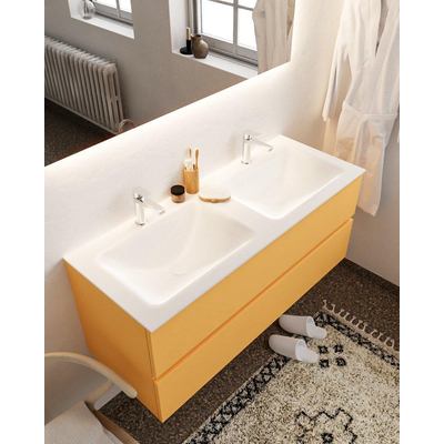 Mondiaz VICA ensemble de meuble de salle de bain - 120cm - meuble sous-vasque ocre - 2 tiroirs - lavabo nuage double - 2 trous de robinet version XL 60cm de haut