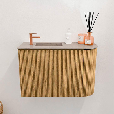 Mondiaz JOYA-DLUX 61.6cm toiletmeubel - ronding rechts kleur Oak - Wastafel FAYE positie Links 1 kraangat kleur Saba.