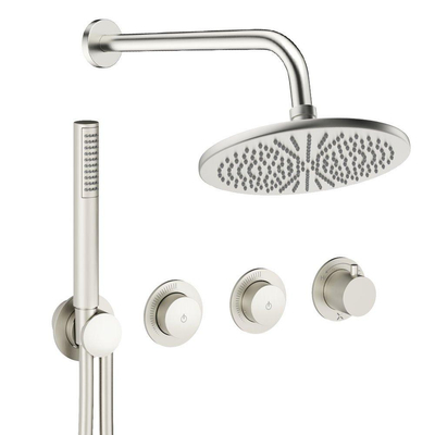 Crosswater Module Ensemble de douche pluie encastré - 3 poignées - tête de douche 30 cm - douchette à main - bras mural - inox brossé