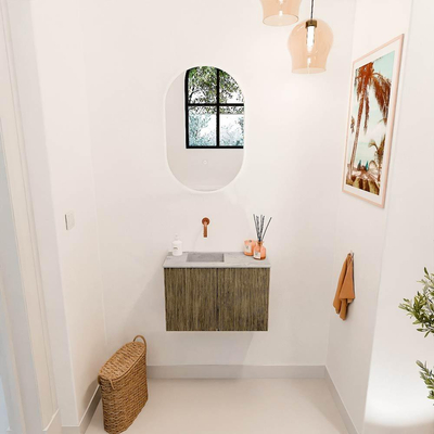 Mondiaz JOYA-DLUX 60cm toiletmeubel - kleur Dusk - Wastafel FAYE positie Links Zonder kraangat kleur Glace.
