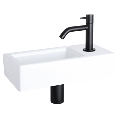 Differnz Ravo pack lave-mains – 38,5 x 18,5 x 9,5 cm – céramique blanc brillant – robinet courbé noir mat