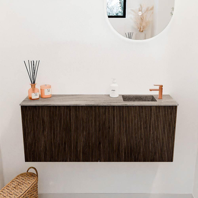 Mondiaz JOYA-DLUX 100cm toiletmeubel - kleur Walnut - Wastafel FAYE positie Rechts 1 kraangat kleur Oza.