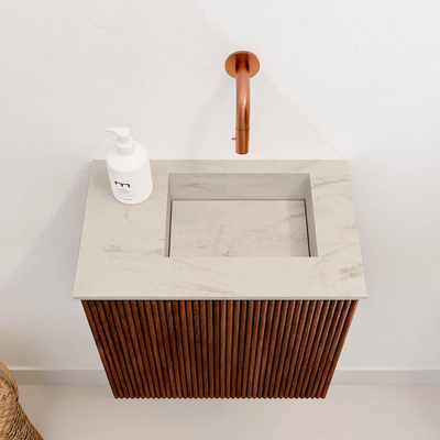 Mondiaz JOYA-DLUX 40cm toiletmeubel - kleur Ruby - Wastafel FAYE positie Rechts Zonder kraangat kleur Opalo.