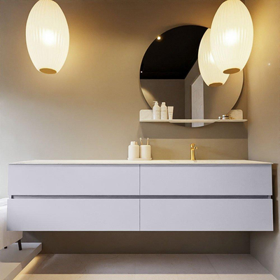 Mondiaz VICA-DLUX ensemble de meuble de salle de bain - 200cm - meuble sous-vasque cale - 4 tiroirs - lavabo encastré cloud droite - 1 trou de robinet - version haute de 60cm - opalo