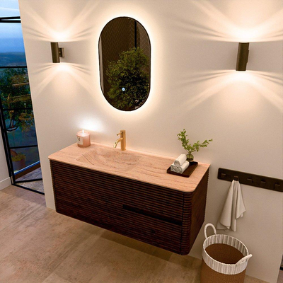 Mondiaz CIRO-DLUX Ensemble de meubles de salle de bains - 120x45x50cm - Plan vasque en solid surface Saba - 1 vasque à gauche - 1 trou de robinet - 2 tiroirs - Noyer