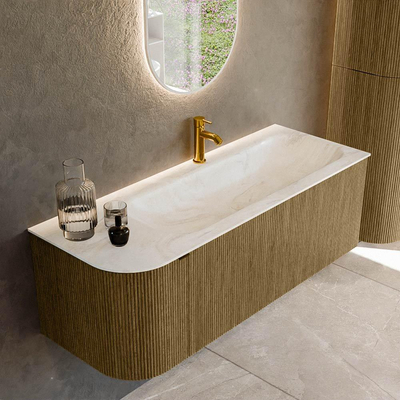 Mondiaz KURVE-DLUX Badkamermeubelset - 125x46x40cm - 1 lade - 1 deur - wastafel solid surface - rechts - 1 kraangat - Dusk