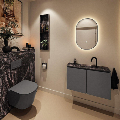 MONDIAZ TURE-DLUX Meuble toilette - 80cm - Dark Grey - EDEN - vasque Lava - position centrale - 1 trou de robinet
