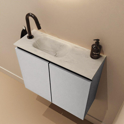 MONDIAZ TURE-DLUX Meuble de toilettes 60cm Plata. EDEN vasque Opalo position gauche. Avec 1 trou de robinet.