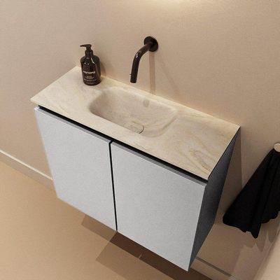 MONDIAZ TURE-DLUX Meuble toilette - 60cm - Plata - EDEN - vasque Ostra - position centrale - sans trou de robinet