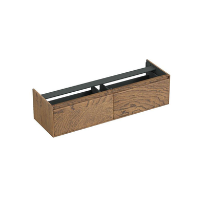 Forzalaqua Reno 2.0 meuble sous-lavabo 160x51x40cm avec 2 tiroirs softclose sans poignées Chêne massif Castle Brown