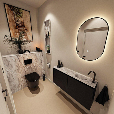 MONDIAZ TURE-DLUX Meuble toilette - 100cm - Urban - EDEN - vasque Glace - position droite - 1 trou de robinet