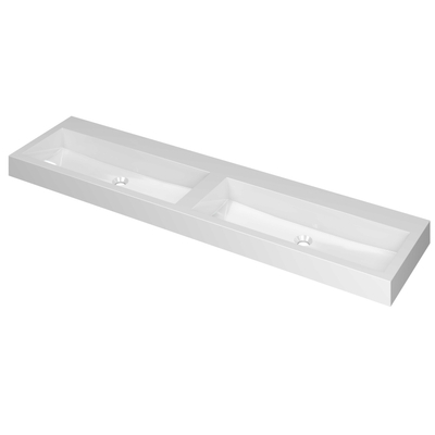 INK Momento wastafel - 180x45x9cm - 2 wasbakken - 0 kraangaten - polystone wit glans