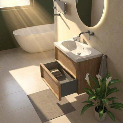 Saniclass Holz Frame Meuble sous-lavabo - 80x45x60cm - 2 tiroirs - chêne naturel