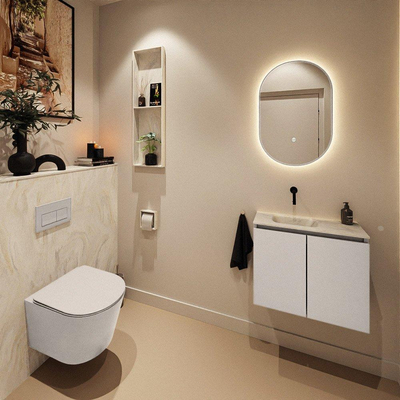 MONDIAZ TURE-DLUX meuble WC 60cm Linen. EDEN lavabo Ostra position gauche. Sans trou de robinet.
